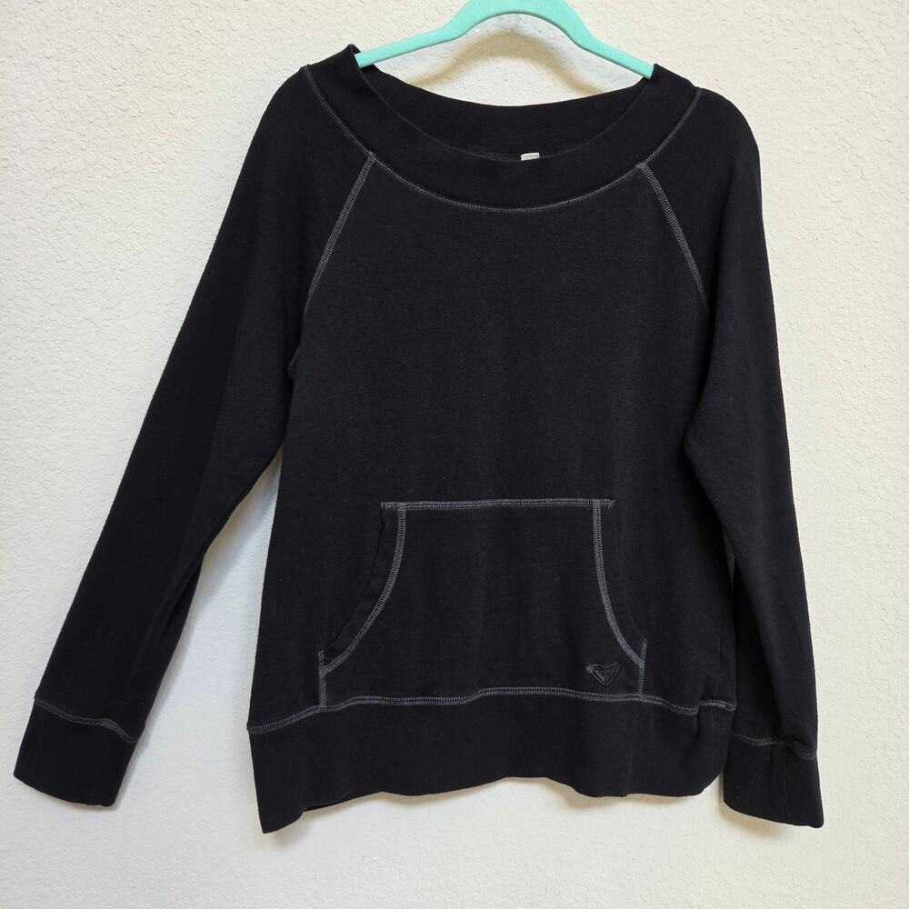 Roxy Sweatshirt Women's L Black Pullover Kangaroo Pocket Casual Fall Winter